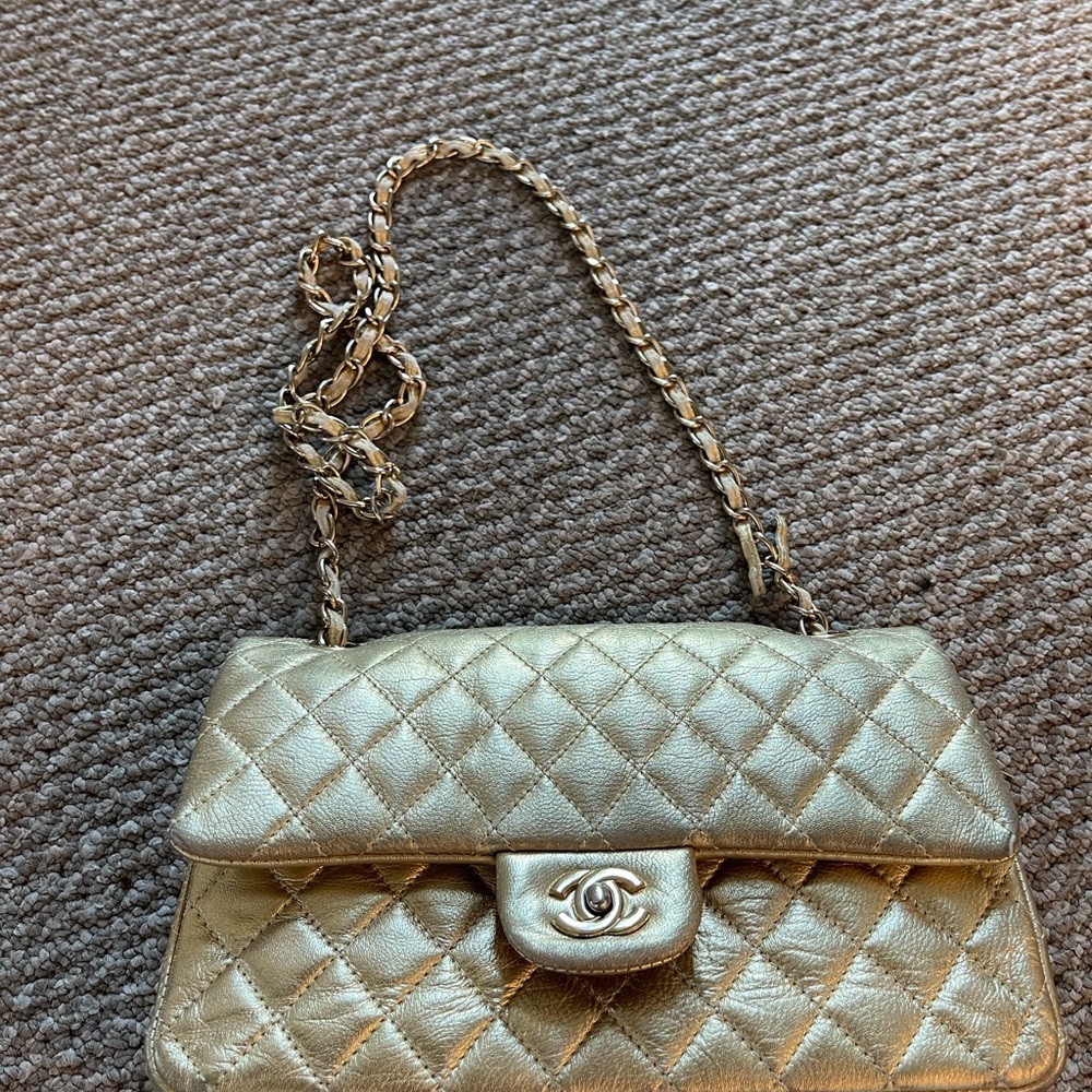 Chanel gold brushed classic bag perfect condition